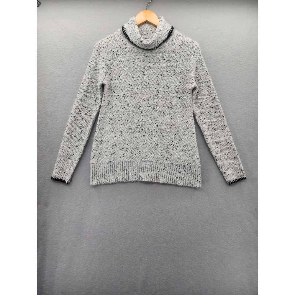 Cable & Gauge Womens Grey Marled Turtleneck Sweater Cowl Neck Whipstitch XS TP